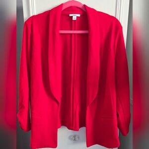 Bar III Red Ruched 3/4 Sleeve Knit Blazer Size L